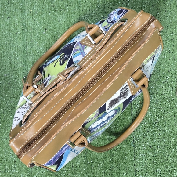 TALBOTS | POSTCARD RESORT CRUISE LARGE TRAVEL SATCHEL COTTON CANVAS VEGAN BAG - Picture 11 of 16